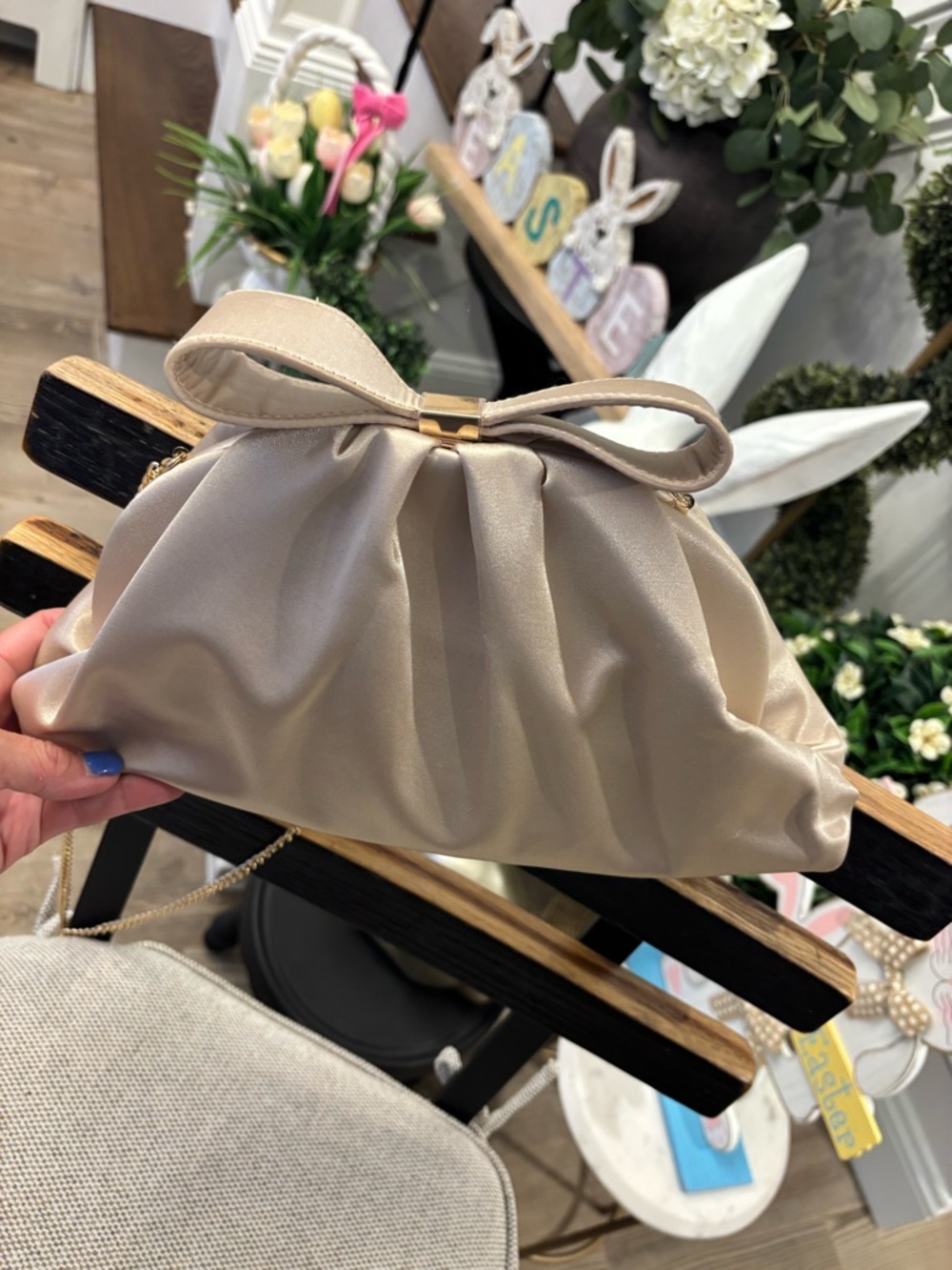 Women's Isaac Mizrahi Satin Bow Clutch in Champagne - NWT So cute!